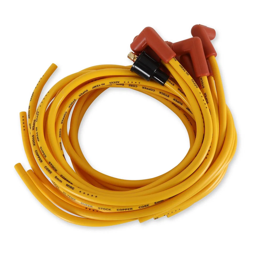 4039 – ACCEL Spark Plug Wire Set, Unassembled Yellow 8 Millimeter Diameter Silicone Copper Spiral Core 90 Degree Spar...